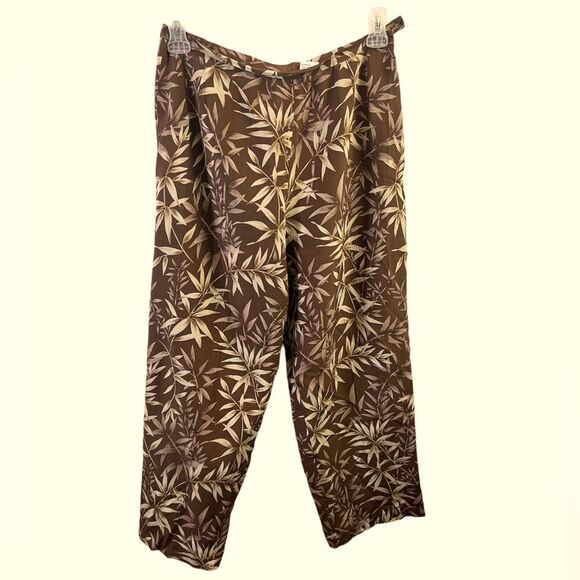 Talbots Pants - Talbots Women's 100% Silk Pants Sz 12 petite‎ Tropical Floral Leaf Print Brown
